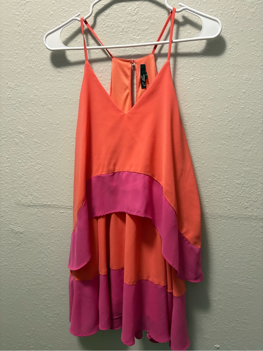 Women's Coral and Pink Tiered Spaghetti-Strap Dress